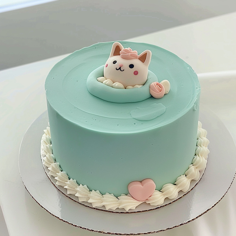 原创可爱小猫主题翻糖鲜奶蛋糕（二）