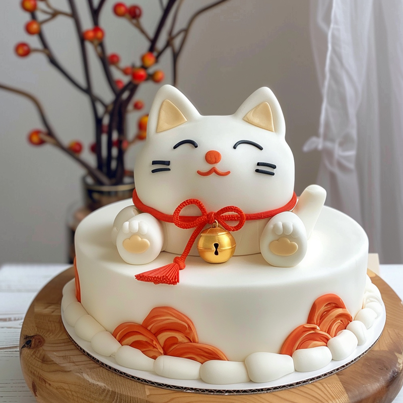 原创招财猫主题翻糖鲜奶蛋糕