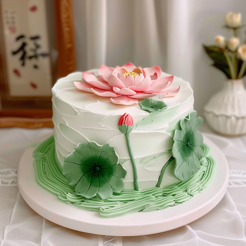 原创荷花主题翻糖鲜奶蛋糕（三）