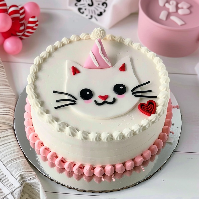 原创可爱小猫主题翻糖鲜奶蛋糕（三）