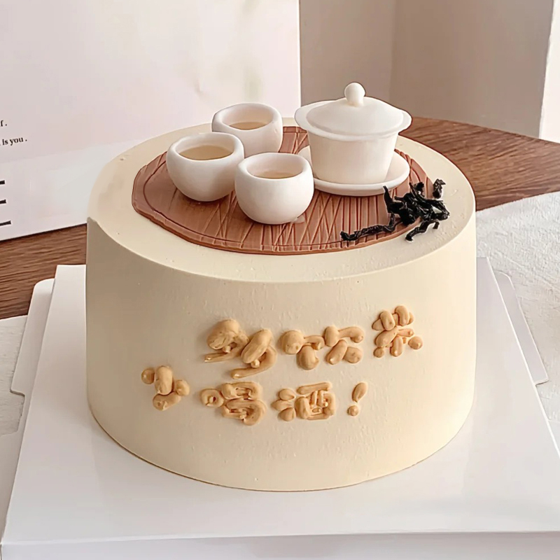 饮茶主题翻糖鲜奶蛋糕