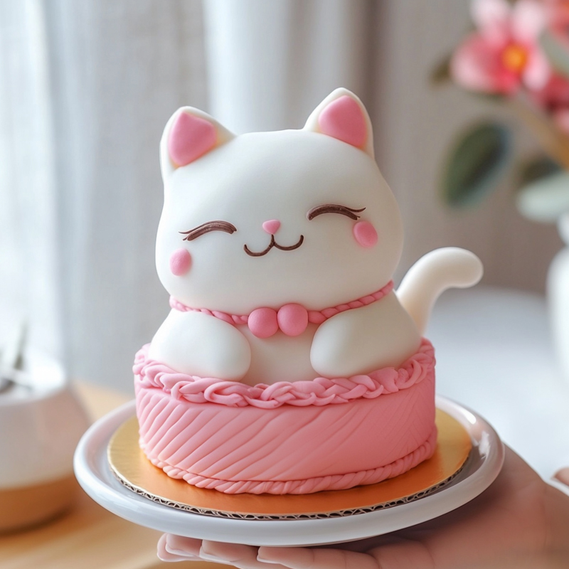 原创招财猫主题翻糖鲜奶蛋糕（二）