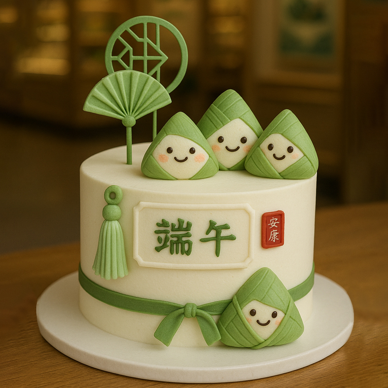 原创端午节主题翻糖鲜奶蛋糕