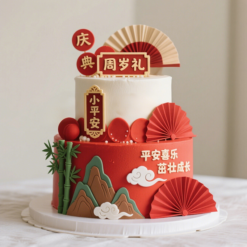 原创宝宝周岁双层翻糖蛋糕