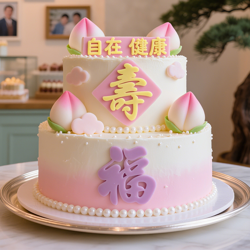 原创祝寿主题双层翻糖蛋糕